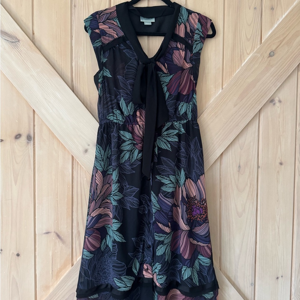 Maeve Black Midi Dress with Blush and Teal Floral Print - Picture 2 of 4